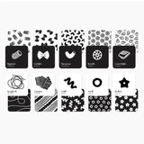 Set of black and white pasta high contrast shape cards on a white background for baby