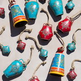 Henna Treasure Teal Bell Wind Chime - Hand Painted Patio Decor