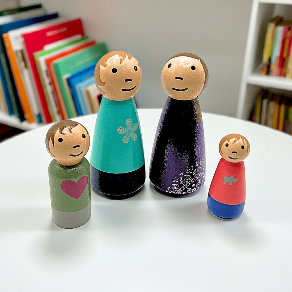 Wooden peg dolls rainbow family