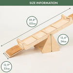Wooden seesaw with measurements on a white background