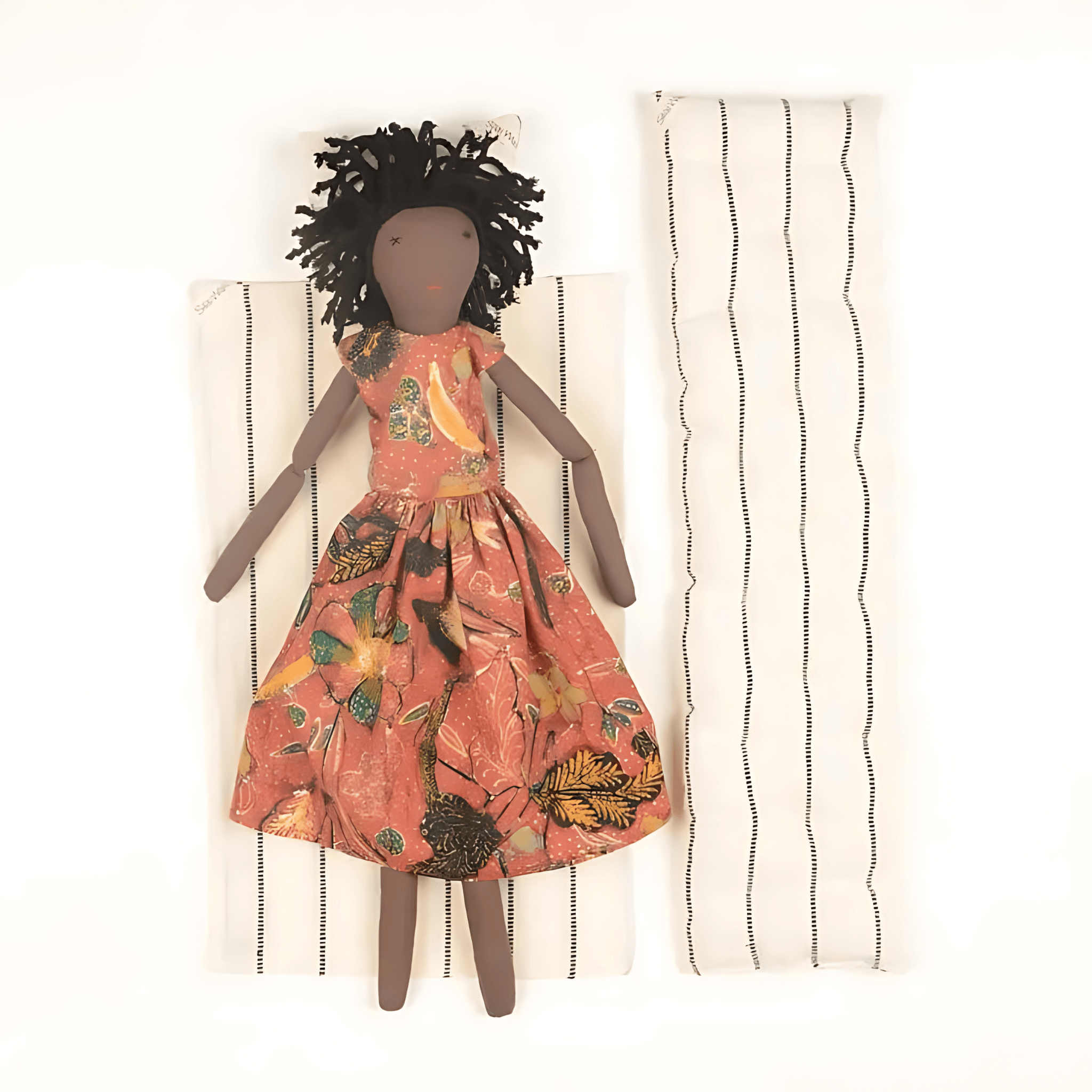 Handmade Fabric Black African Doll Kit with Blanket and Pillow from Silaiwali