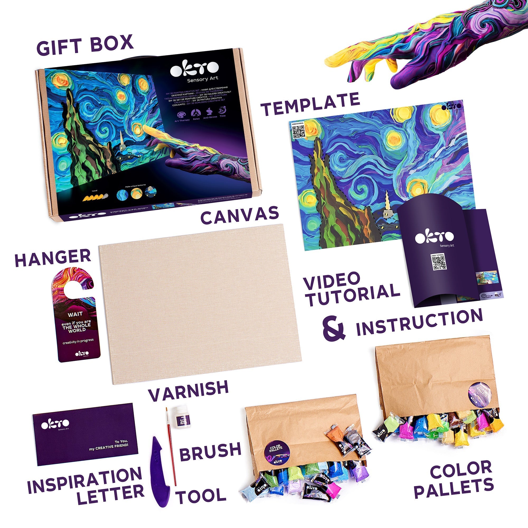 OKTO Sensory Art 3D Painting “Starry Night” – 11.8” x 15.7” Canvas Kit