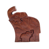 Mom and Baby Elephant Puzzle Box - Hand Carved Wood, Fair Trade