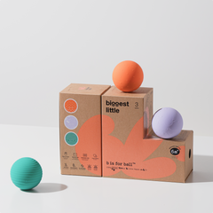 montessori tactile balls in blue orange and purple