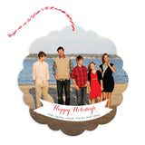 White Banner Custom Holiday Ornament Card - Wood or Paper