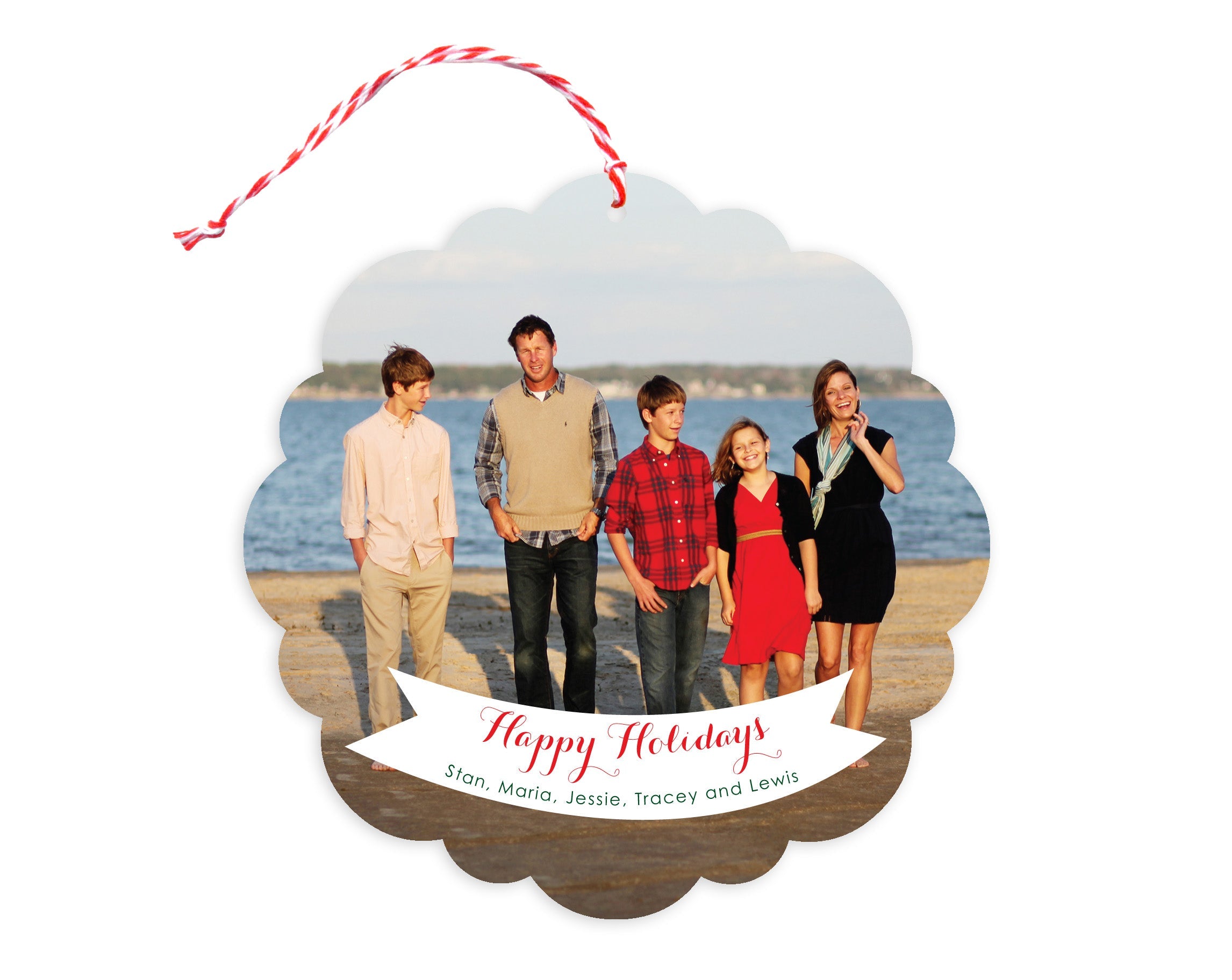 White Banner Custom Holiday Ornament Card - Wood or Paper