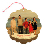 White Banner Custom Holiday Ornament Card - Wood or Paper
