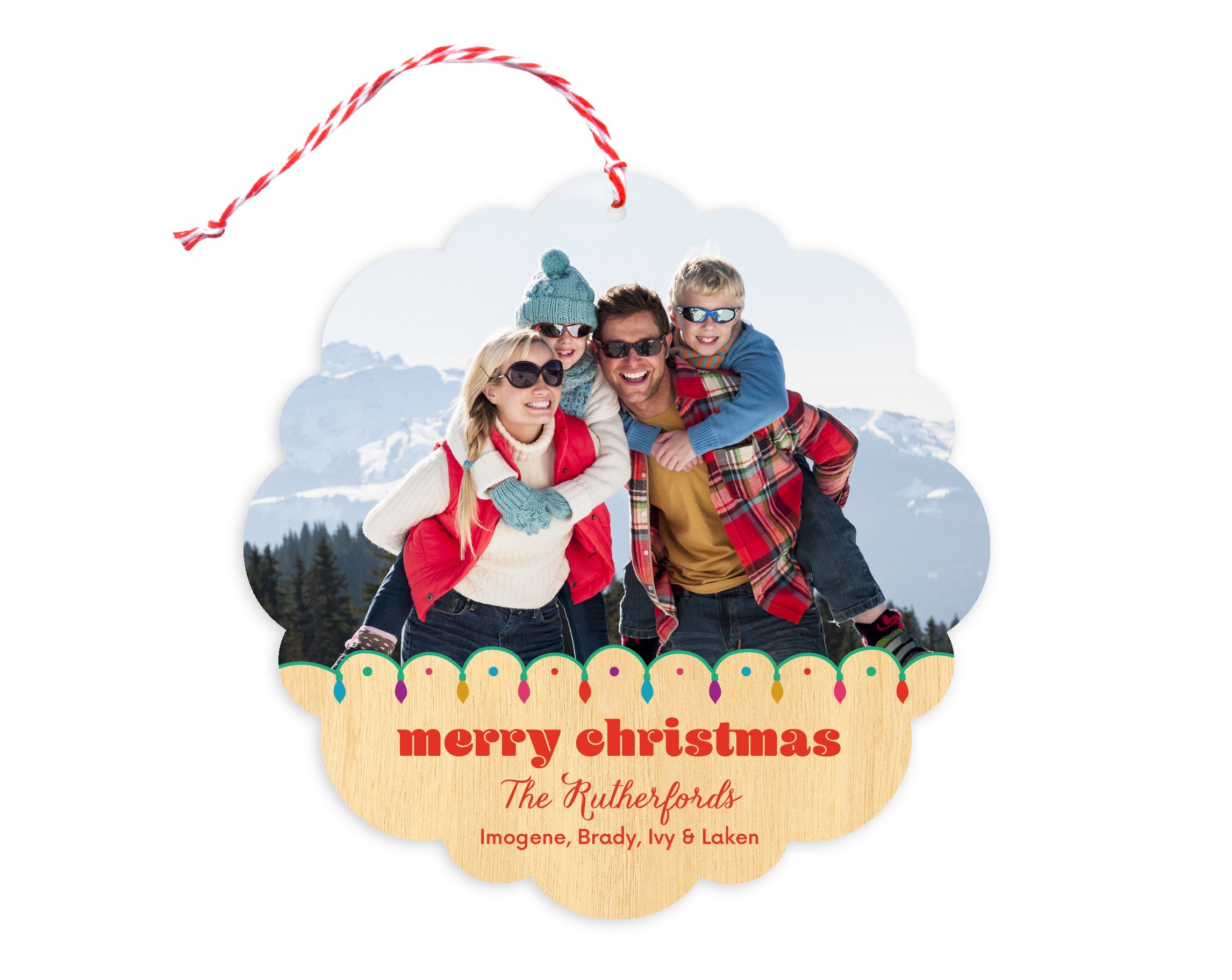 Christmas Lights Custom Holiday Ornament Card - Wood or Paper