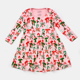 Stretchy Long Sleeve Twirl Dress - Candy Canes