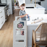 Date CocoMelon 3-in-1 Kitchen Tower for Kids – Step Stool & Chalkboard Learning Helper