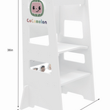 Date CocoMelon 3-in-1 Kitchen Tower for Kids – Step Stool & Chalkboard Learning Helper
