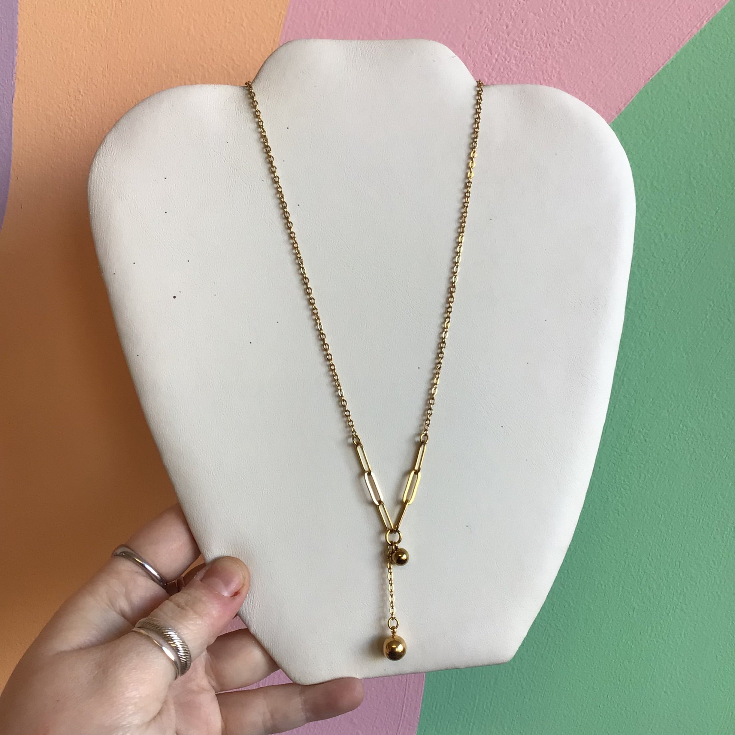 Layered Paperclip Drop Chain Titanium Necklace