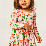 Stretchy Long Sleeve Twirl Dress - Candy Canes