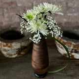 Walnut Wooden Vase with Bronze Base
