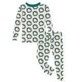 Print Long Sleeve Pajama Set in Natural Holiday Wreath