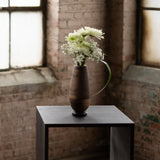 Walnut Wooden Vase with Bronze Base