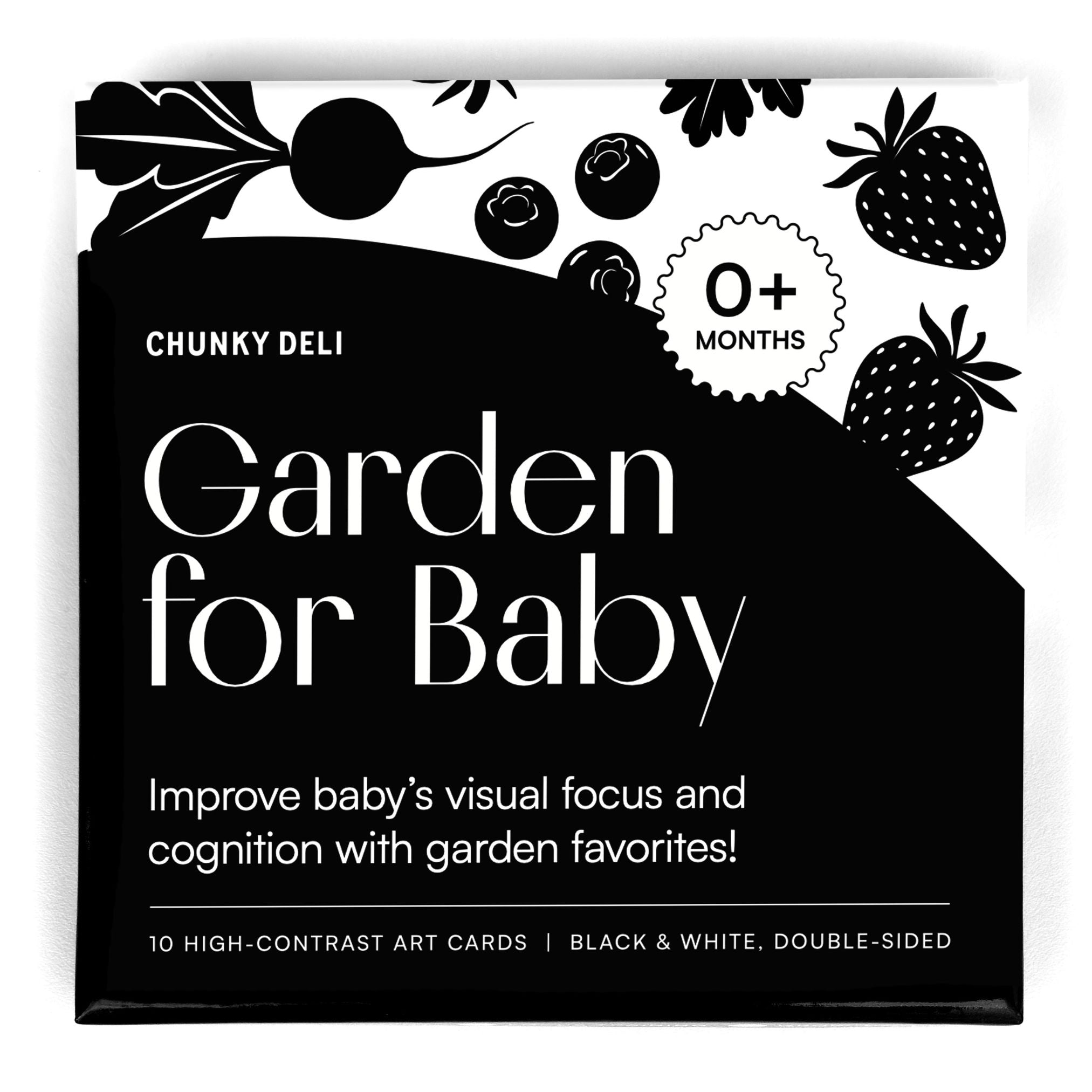 Product packaging for 'Garden for Baby' by Chunky Deli with black and white design.