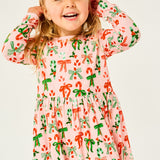 Stretchy Long Sleeve Twirl Dress - Candy Canes