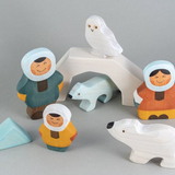 Wooden Arctic Inuit Family Set of 3